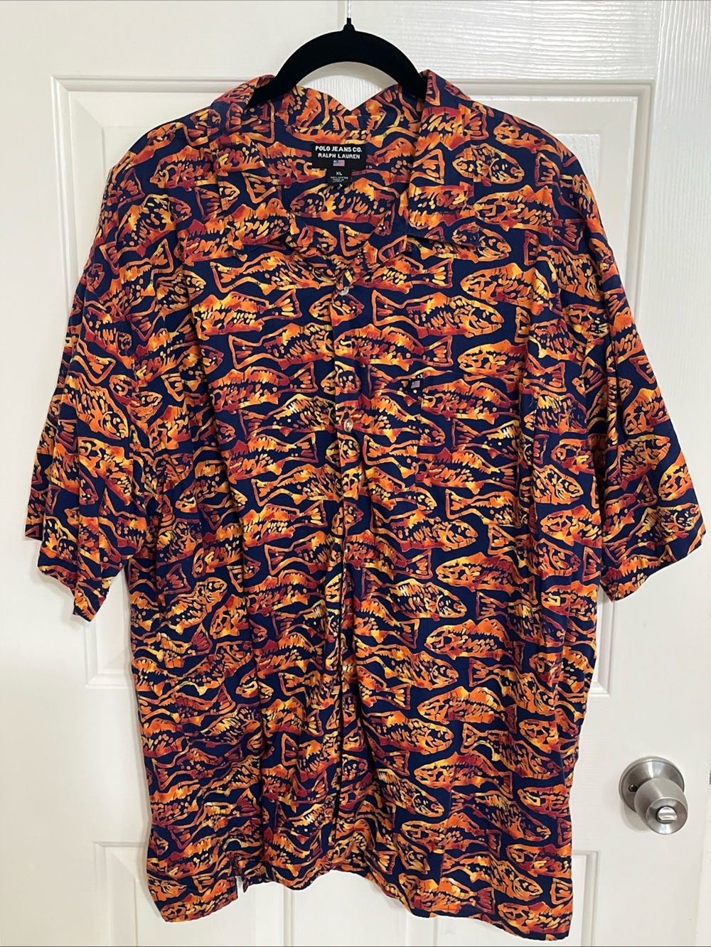 Polo Ralph Lauren Orange & Navy Fish Print Button-Up Shirt men XL